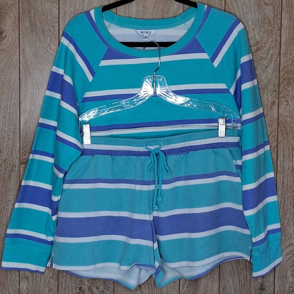 Wildfox NWT Lounge Short & Sweatshirt Set Size Large Blue Striped